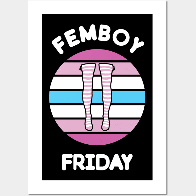 Kawaii Femboy Friday Retro Sunset Striped Femboy Flag Wall Art by TenchiMasaki